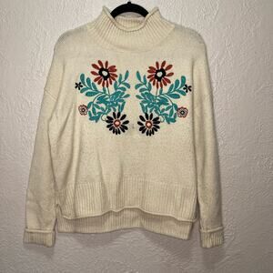 Anthropologie Teeberry and Weave Embroidered Floral High-Low Sweater Size Small